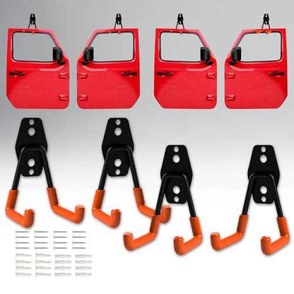 4PCS Door Storage Hanger Bracket with PVC Protective Sleeve, Jeep Door Hangers Compatible for 1956-2024 Jeep Wrangler CJ YJ TJ LJ JK JKU JL JLU JT, Removable Door Storage Holder with Screw