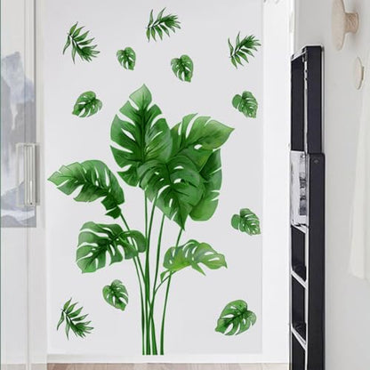 Runtoo Palm Leaf Wall Decal Green Tropical Monstera Plant Leaves Wall Stickers Living Room Bedroom Office Home Decor