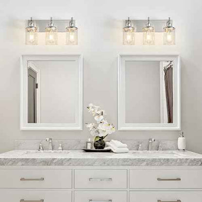 3-Light Brushed Nickel Bathroom Light Fixture Over Mirror Modern Bathroom Vanity Light Vintage Wall Lighting with Clear Glass Shade for Bathroom, Bedroom, Hallway, Cabinet