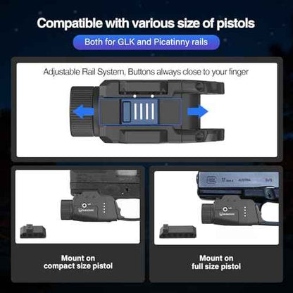 DARKFANG Pistol Green Laser Light Combo with High and Low Switch System for Picatinny and GLK Rails