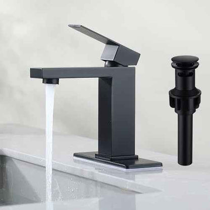 Black Bathroom Faucet Bathroom Sink Faucet SUS304 Stainless Steel for 1 Hole or 3 Holes Sink Single Handle Faucet One Hole with Pop Up Drain with Overflow Modern Vanity Faucets, SF3P-BK