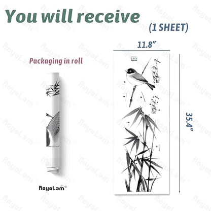 Chinese Ink Bamboo Wall Decals Removable Zen Painting Vinyl Stickers for Nursery Living Room and Bedroom Botanical Decor Peel and Stick Wall Art