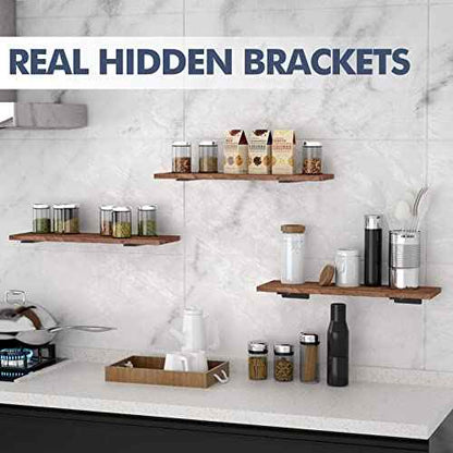8 Pack Floating Shelf Brackets,12 Inch Heavy Duty Industrial Shelf Bracket, Black Metal L Brackets for Shelves Support DIY(1/5 Inch Thicked)