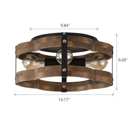 4-Light Rustic Farmhouse Wood Flush Mount Ceiling Light Fixture 14.17 inch Oak Wood and Metal Cloud Cage Semi Flush Mount Ceiling Light for Hallway Hall Entry Bedroom Farmhouse Indoor, Black