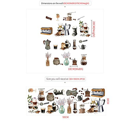 Runtoo Coffee Wall Art Decals Coffee Cup Kitchen Wall Stickers Cafe Shop Office Dining Room Window Door Decor