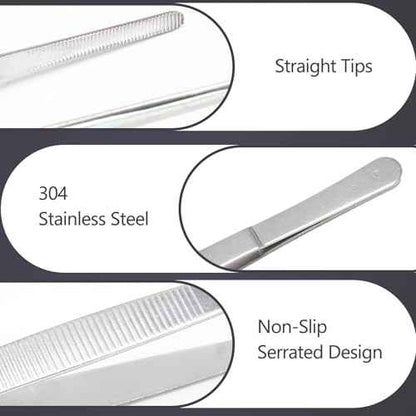 4Pcs 304 Stainless Steel Tweezer Set, 7" 8" 10" 12" Long Tweezers with Precision Serrated Straight Tips, Non-slip Kitchen Tweezers for Cooking Baking Crafts Tank Aquarium Terrarium