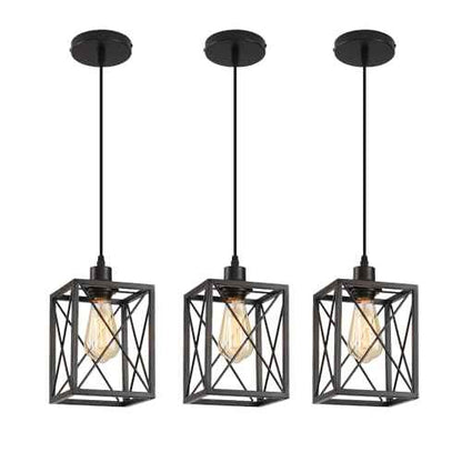 Black Pendant Lighting Modern Pendant Light, Adjustable Pendant Light Fixture,Pendant Lights Kitchen IslandLight (3 Pack Square Pendant Light)