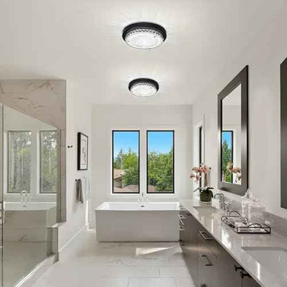 Black Flush Mount Ceiling Light Fixture Crystal LED Bathroom Dimmable Hallway Light Fixtures Ceiling 11" Bedroom Lights for Ceiling