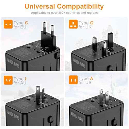 Universal Travel Adapter, PD100W GaN International Power Adapter with 3 USB C and 1 USB A Charging Ports, All in One Power Outlet, Worldwide Plug Adapter for US to European Europe UK AUS Ireland