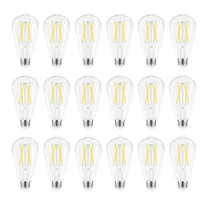 Dimmable LED Edison Bulbs, 4000K Daylight White, 6W Equivalent to 60 watt E26 LED Bulb, ST58 Vintage Light Bulbs, 600LM, 90+ CRI, E26 Base, Clear Glass, 18 Pack