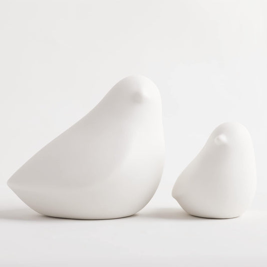 GOODSTART Ceramic Birds Figurines Small Birds Statues for Living Room, Bookshelf, TV Stand, A Set of 2 White Porcelain Pigeons for Christmas Decorations, Modern Home Decor for Shelves