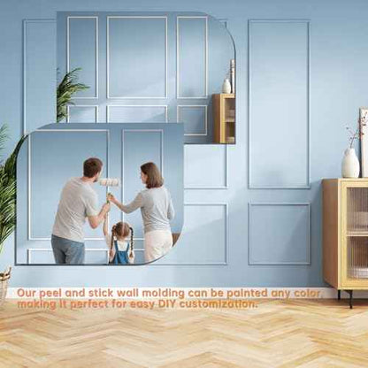6 Set Premade Peel and Stick Wall Molding Kit, Self Adhesive Accent Wainscoting Panels for Interior Wall Moulding Decor, Ready to Assemble Moulding Trim(Style2)