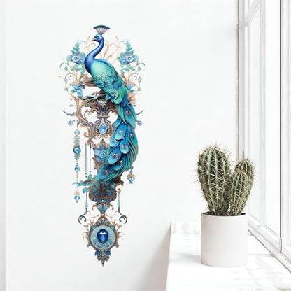 sacinora Gorgeous Blue Peacock Painted Wall Stickers, Peacock Pendant Art Wall Decals Removable Vinyl Peel and Stick for Living Room Bedroom Sofa TV Background Home Decorations