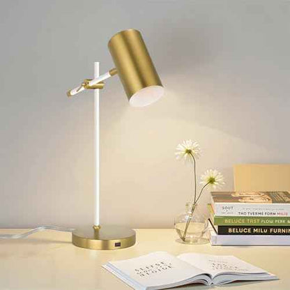 Modern White and Gold Desk Lamp, Minimalist Industrial Table Lamp with Swing Arm, for Study Room Home Office Bedroom Bedside Nightstand