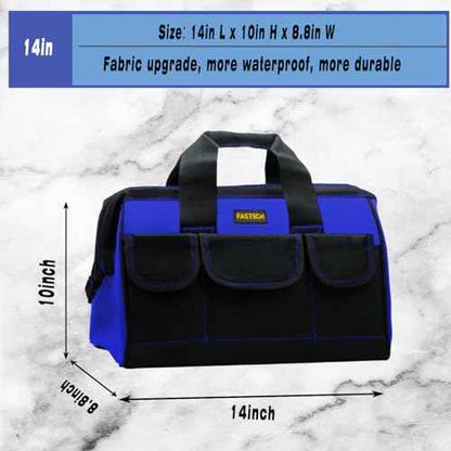 FASTECH Small Tool Bag, 14INCH Waterproof Bag With Soft Padded Handle and Shoulder Strap 18Pockets Portable Empty Tool Organizer Storage For Man/Woman