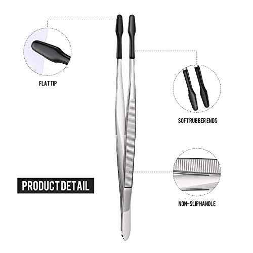Honoson 2 Pieces Rubber Tipped Tweezers PVC Rubber Coated Soft Non Marring Flat Tip Lab Industrial Hobby Craft Tweezers Tools Jewelry Coin Stamp Tongs(Black)