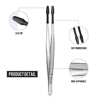Honoson 2 Pieces Rubber Tipped Tweezers PVC Rubber Coated Soft Non Marring Flat Tip Lab Industrial Hobby Craft Tweezers Tools Jewelry Coin Stamp Tongs(Black)