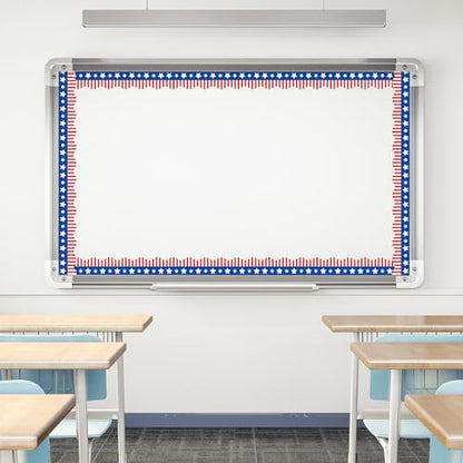32.8Ft Patriotic Bulletin Board Border Red Blue American Flag 4th of July Star Stripe Die Cut Trim Border Roll for Independence Memorial Day Classroom Back to School Chalkboard Wall Decor