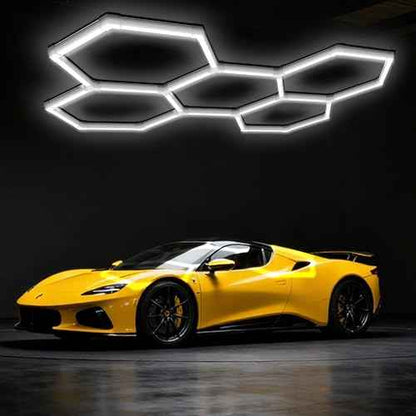 Hexagon Lights Garage LED System 5 Grid, 168W 20160LM Super Bright Hexagon Garage Lights for Workshop, Car Detailing, Basement, Warehouse, Gym ? Easy Install Honeycomb Design