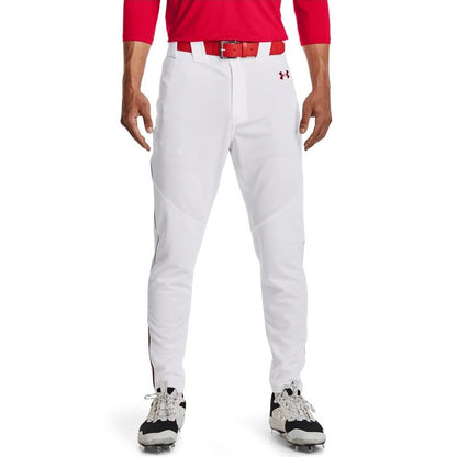 Under Armour Men's Utility Baseball Straight Leg Pant Pipe 22, (103) White/Red/Red, Large