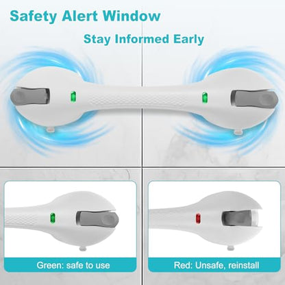 Indicator Grab Bars for Bathtubs and Showers, No-Tool Installation Removable Suction Cup Handrails ? Ideal Bathroom Safety for Seniors, Pregnant Women, and Disabled, White and Gray (2-Pack)