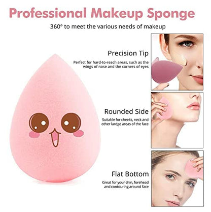 Beauty Blender Sponge Set – 7-Piece Multi-Color with 1 mini Makeup Sponges for Liquid, Cream, and Powder (Pink)