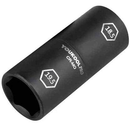 1/2-Inch Drive Double Ended Impact Socket, 18.5mm x 19.5mm, 6-Point,Half Size Lug Nut Thin Wall Wheel Protector Nut Socket, Made from Robust and Anti-Corrosive Steel