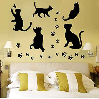 5 Pcs Black Cat Stickers Paw Patrol Party Wall Decal Butterfly Wall Decor, Removable Art Vinyl Door Decal Wallpaper for Family Bedroom Living Room Home Decorations