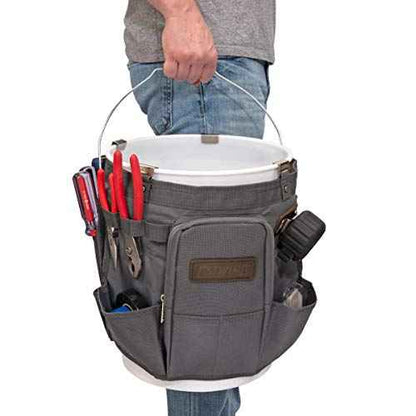 Estwing 28-Compartment 5-gallon Bucket Tool Organizer/Tool Bag, Durable Polyester, Heavy-Duty Steel Hangers, Zippered Pocket, 16 Open-top Pockets, 11 Tool Loops, Buckle Security Strap