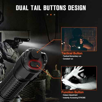 NICRON N8pro Tactical Flashlight, 1700 High Lumens Super Bright Rechargeable Flashlights with 6 Modes Double Switch, 1496ft Long Distance Powerful Flash Light, IP68 Waterproof for Patrol Duty