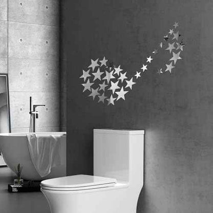 80 Pcs Silver Stars Acrylic Mirror Wall Stickers with Adhesive Art Decal Satin Paper Baby Kids Bedroom Home DIY Decor Removable Stickers