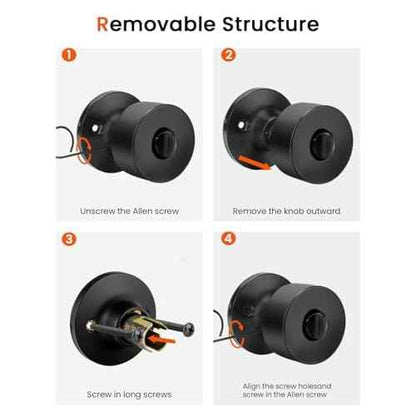 Haidms Matte Black Door Knobs Interior, Bedroom Door Knobs & Bathroom Privacy, Black Round Interior Door Knob 6 Pack