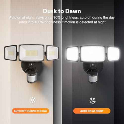 Onforu 100W LED Motion Sensor Outdoor Lights, Dusk to Dawn Flood Lights Outdoor Motion Sensor, Hardwired Security Floodlights Outside 11000LM 6500K Daylight IP65 Waterproof (Black)
