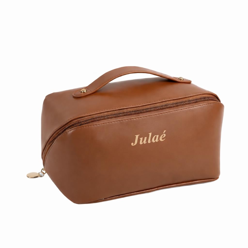 Large Travel Toiletry Bag for Men & Women, Waterproof PU Leather Cosmetic Organizer, Spacious Bathroom & Makeup Storage Case with Zipper, Portable Dopp Kit(Brown)