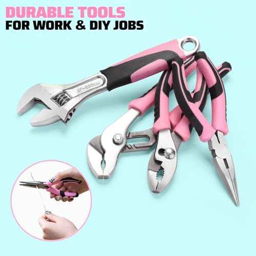 269-Piece Home Tool Set, General Household Repairing Tool Kit with Storage Bag, Basic Hand Tool Kit Set for Home Maintenance, DIY and Crafts(Pink)