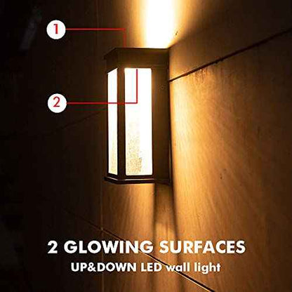 LUTEC 2 Packs 1000 Lumen 3000K LED Wall Light with Seeded Glass, Dusk to Dawn Modren Porch Light, Indoor Outdoor Sconce Wall Lighting