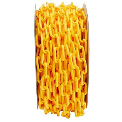 Stockroom Plus Yellow Plastic Chain Links - 1.5-Inch x 100-Foot - Plastic Safety Chain for Parking Lot Barrier & Driveways