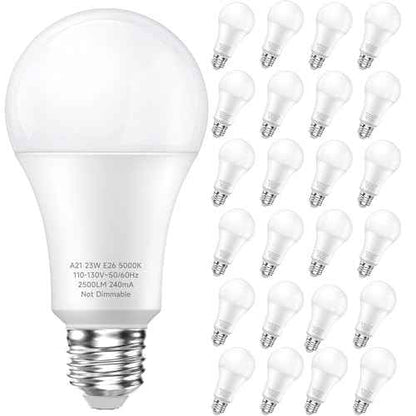 LEDERA 24 Packs 150W Equivalent LED Light Bulb, 23W Bright LED Bulb 2500 Lumens, A21 Daylight White 5000K Light Bulbs for Home Living Room, Kitchen, Office, Garage, Warehouse, Commercial Lighting