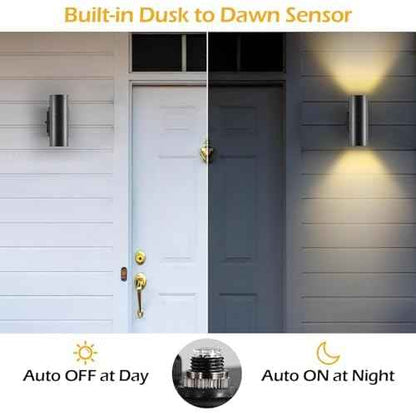 SHIMR Outdoor Wall Lights with GFCI Outlet, Dusk to Dawn Outdoor Lighting Up and Down Lights, Matte Black Exterior Lighting Fixtures Wall Mount, Outside Lights for House Porch Garage Patio