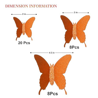 Glitter 3D Butterfly Wall Stickers - Orange