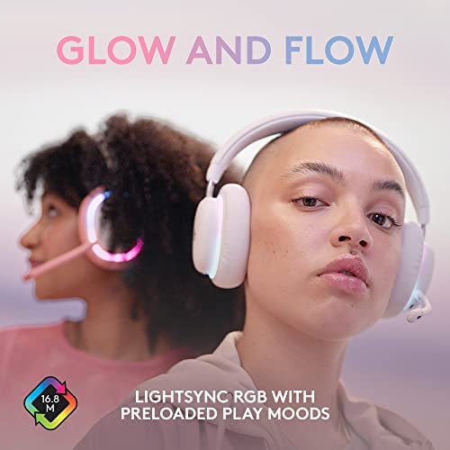 Logitech G735 Wireless Gaming Headset, Customizable LIGHTSYNC RGB Lighting, Bluetooth, 3.5 MM Aux Compatible with PC, Mobile Devices, Detachable Mic - White Mist