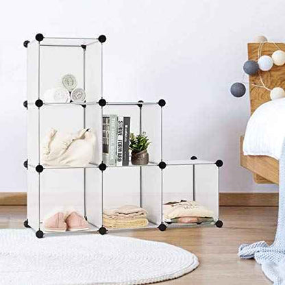 Tangkula 6 Cubes Storage Organizer, DIY Plastic PP Closet Cabinet w/Rustproof Steel Frame, Portable DIY Modular Storage System w/Hammer for Toys, Books, Shoes Indoor Use