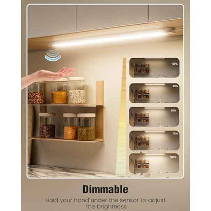 MYPLUS 2Pcs 24 Inch Under Cabinet Lights with Hand Wave, Under Counter Lighting 4000K Natural White,Dimmable,Plug and Play,LED Lights for Kitchen Cabinet, Cupboard, Closet, Desk