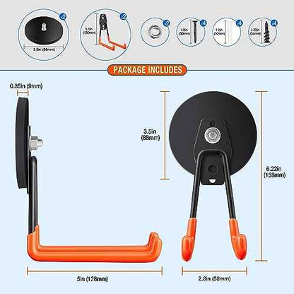 2Pcs Large Strong Magnetic Hooks for Hanging Heavy Duty, 3.5in Neodymium Magnet Storage Utility Hooks, Steel Long Magnetic Holder/Hanger Hook Organizer for Hanging Garage/Garden/Power Tools