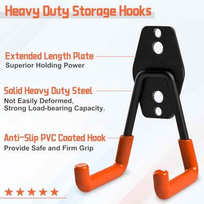 UCINNOVATE Garage Hooks Heavy Duty, 14 Pack Wall Mount Storage Hangers with Extra Welding Spots, Garage Organizer for Power Tool, Garden Tool, Utility, Ladder, Hose,WeedEater,Shovel,Blower(Orange)