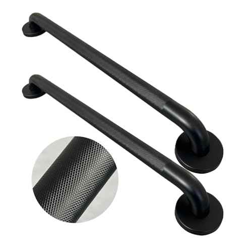Handicap Grab Bars, 2 Pack 24 Inch Shower Grab Bar for Seniors, 304 Stainless Steel ADA Grab Bars for Bathtubs and Showers, Toilet, Safety Shower Handles for Elderly, Disabled (Matte Black Knurled)