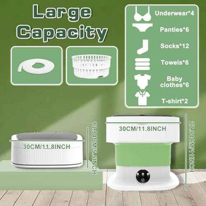 Portable Washing Machine, Mini Washer and Dryer, 16L Folding Lavadora Portatil, 60W Collapsible Small Compact Clothes Laundry with Spin for Underwear, Baby Clothes, Socks£¨Green)
