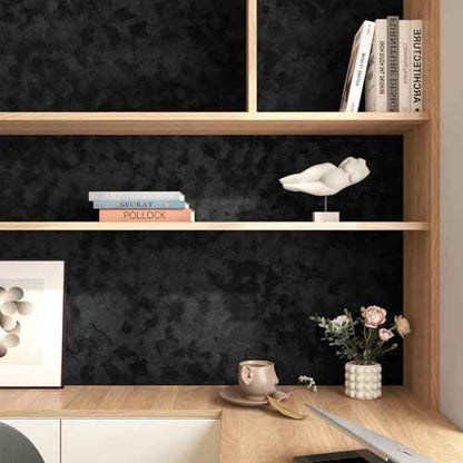 Stickyart Black Velvet Wallpaper Peel and Stick Soft Felt Black Contact Paper Self Adhesive Velvet Textured Wallpaper Removable Luxury Mottled Felt Wall Paper for Drawer Liners Bedroom Decor 12"x80"
