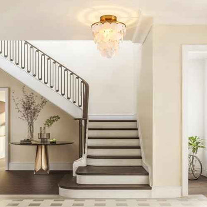 Capiz Shell Ceiling Light Fixture Modern Gold Semi Flush Mount Ceiling Lights 11.8Inch Small Chandelier for Entryway Bedroom