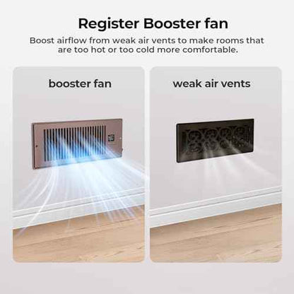Quiet Register Booster Fan Fits 4" x 12" Register Holes, 10-Speed Smart Heating Cooling AC Vent Fan with Remote Control and Thermostat Control - Bronze